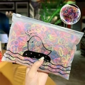 Bulk colorful disposable hair elastics in a matte frosted zipper bag with bird pattern - Pink Yellow Blue Black Contrast Mixed Bagged (Style B)