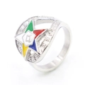 Anello in acciaio inossidabile argento con stella in smalto colorato e intagli cavi - US 5 / Argento