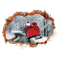 3D-Weihnachtswandtattoo mit Weihnachtsmann auf Schlitten und Rentieren beim Wanddurchbruch - SD-7 (Weihnachtsmann auf Schlitten im Schneewald)