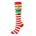 Christmas compression socks with red white stripes and green tree pattern - Red White Stripes Christmas Tree