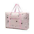 Pink waterproof foldable travel bag with geometric patterns and front zipper pocket - Thickened Pink Geometric