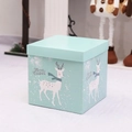 Light blue 25cm square Christmas gift box with reindeer patterns and Merry Christmas text - 25cm Blue Deer Gift Box