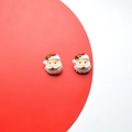 Close-up of handmade Santa Claus festive earrings with vibrant red and white painted detail - Santa Head 2