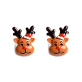 Hand-painted Christmas reindeer stud earrings in brown alloy with red nose detail - Christmas Deer Head