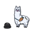 Pin de esmalte de alpaca blanca con zanahoria naranja y purpurina en aleación dorada - Estilo Alpaca (A00441) / Blanco