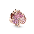 Macro view of rose gold leaf charm with pink and purple gradient micro-set crystals - Sparkling Pave Maple Leaf