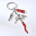 Porte-clés avec piment rouge, fer à cheval, cœur et pendentifs porte-bonheur - Style Multi-Breloques (Portafortuna) / Grappe de Piment Rouge B