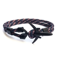 Navy blue and red paracord bracelet with black aircraft metal clasp in a wrap design - Blue Red White (Dual Hole-01)