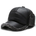 Berretto da baseball in pelle nera da uomo con paraorecchie caldi e fodera in pile morbido - Nero Con Pelliccia Grigia