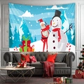 Detailed view of Christmas tapestry with festive Santa and snowman for living room decor - 73X95CM (Brushed Fabric) / Snowy Scene