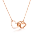 Collana in oro rosa con ciondolo a cuore intrecciato con un'impronta di zampa di gatto - Collana con Cuore e Zampa Intrecciati (Oro Rosa)