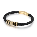 Bracciale da uomo in pelle nera intrecciata con ciondolo mantra dorato e chiusura magnetica - 22cm / Oro (KB117064-KFC)
