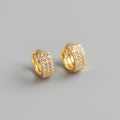Pendientes de aro dorados de plata de ley 925 con tres filas de circonitas cúbicas - Plata 925 / Color Oro (Par)