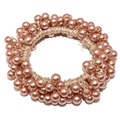 Elastisches Haargummi mit dichten roségoldenen Kunstperlen und metallischer Perlenoptik - Khaki