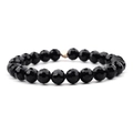 Handmade elastic bracelet with faceted black glass beads and a gold geometric metal accent - Black & Geometric Gold Bead