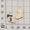 Christmas stocking charm in white enamel with red and green accents and letter B detail - 10924-Christmas Sock 15x20mm