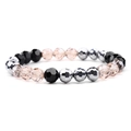Faceted crystal glass beaded bracelet with black, silver, and pink peach tones - Black Silver Pink Mix