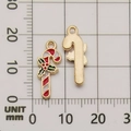 Christmas candy cane enamel charm with red and white stripes showing size 21x8mm - 10917-Christmas Candy Cane 19x8mm
