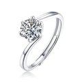 Classic six-prong Moissanite solitaire ring in S925 silver with adjustable open band - R8884 Moissanite Style / 1 Carat / 6.5mm