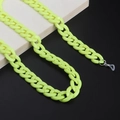 Detail of neon green acrylic chain eyewear strap with metal loops and silicone loops - Fluorescent Green