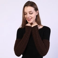 Detail of cable knit texture on black and brown fingerless arm warmers - One Size / Coffee