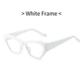 Modern white cat-eye geometric sunglasses with transparent lenses and glossy resin frame - White Frame Transparent Lens