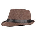 Classic British style brown striped fedora hat with black ribbon band for men and women - 56-58cm / Striped Coffee