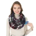 Plaid faux cashmere infinity scarf with hidden zipper pocket for smartphone storage - Pocket Scarf F28