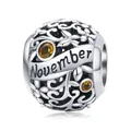 S925 sterling silver November charm bead with yellow gemstones for DIY bracelets - November