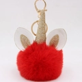 Llavero de unicornio de piel sintética roja con cuerno dorado y clip para bolso - Llavero Dorado / Rojo