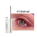 Detail of dark red waterproof mascara applied on eyelashes with product tube view - 5ml / 11# Dark red