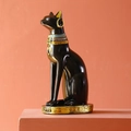 Estatua de gato egipcio Bastet en resina negra, 31cm de altura con jeroglíficos dorados - H31cm T17cm / Negro Mediano