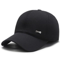 Black men's baseball cap with ear protection flaps and classic metal emblem detail - Adjustable / Black