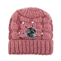 Bonnet en tricot d'hiver pour femme avec doublure polaire et fleur décorative en strass - Taille unique / Rose