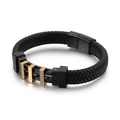 Men's braided black leather bracelet with gold-plated metal inserts and sparkling crystals - Black H-Letter Zirconia Style (KB117798-KFC) / Black / 19cm