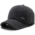 Men's dark gray wool baseball cap with SPORT metal badge for autumn and winter warmth - Adjustable / Sport Metal Tag Black