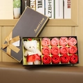 12-piece red gradient soap rose gift box with cute teddy bear for romantic gifting - 12pcs Red With Bear