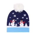 Détails de tricot d'un bonnet d'hiver avec flocons de neige et motifs de bonhommes de neige - Bonhomme de Neige Bleu