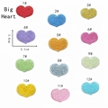 Detailed chart showing twelve colored heart embroidery patches with 2.1x1.6cm dimensions - 12Pcs Big Heart Set