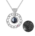 Silver 100 languages I love you necklace with heart pendant and pink gemstone - Silver Multi-Heart Style (05)