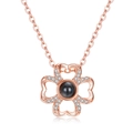 Roségoldene Kleeblatt-Halskette mit 100 Sprachen Ich liebe dich Projektionsstein - Roségold Vierblättriges Kleeblatt Stil (08)