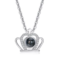 Silver crown heart projection necklace with 100 languages of I Love You and CZ stones - Silver Crown Style (09)