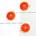 Three enamel grapefruit slice charms with golden metal edges for DIY jewelry making - Grapefruit