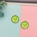 Nahaufnahme von Gurkenscheiben-Anhängern mit grünen Samen für DIY-Schmuck - Gurke