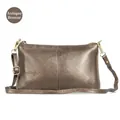 Bronze leather envelope bag for women with lychee texture and adjustable shoulder strap - Lychee Texture / Antique Bronze