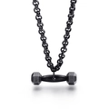 Vintage black titanium steel fitness dumbbell pendant necklace for men and women - Black