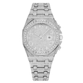 Orologio da uomo di lusso in acciaio con diamanti, lunetta ottagonale e calendario - Argento