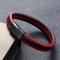 Men's vintage hand-woven red and black leather bracelet with black magnetic clasp - 20.5CM / Black Buckle Red Leather