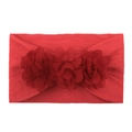 Red nylon headband with three soft chiffon flowers for infants and toddlers - Red