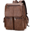 Mochila vintage de cuero PU marrón con múltiples bolsillos con cremallera y solapa - 14" / café